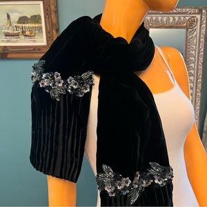 MINA MANN Sequin Beaded Embellished Velvet Scarf